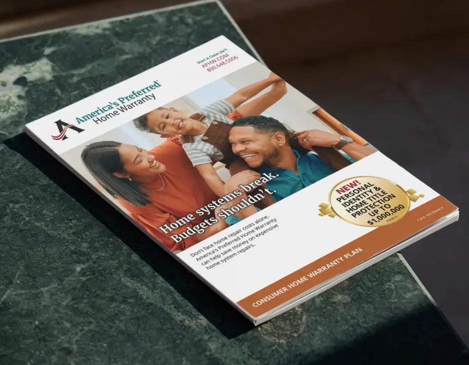 A copy of APHW's home warranty is sitting on a table.