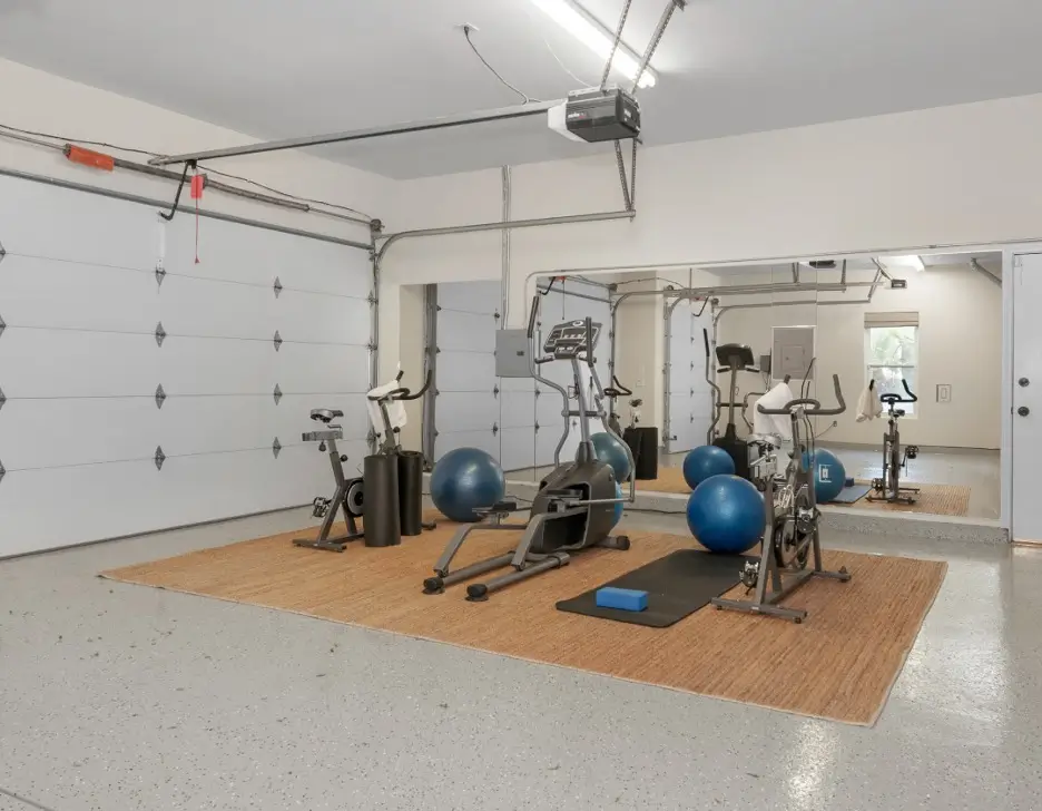 An in-garage workout gym.