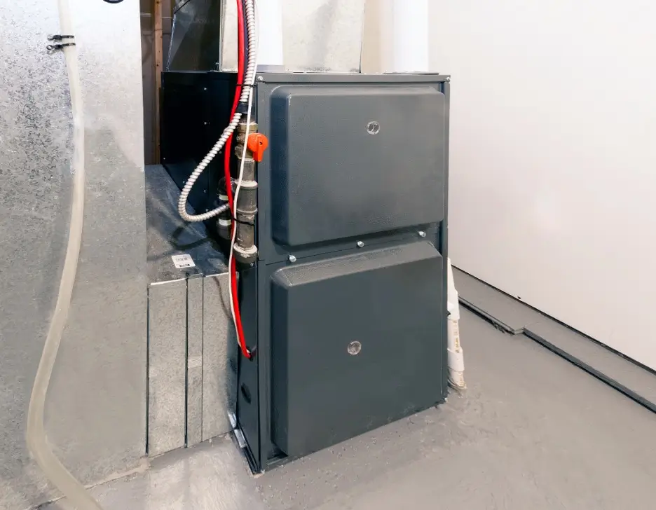 A full furnace installed, stationed on the ground.