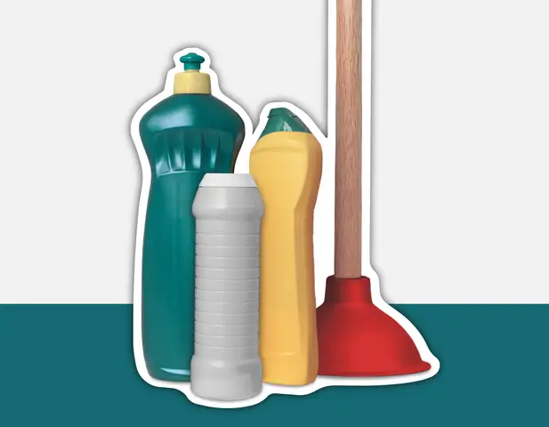 A cluster of cleaning supplies.